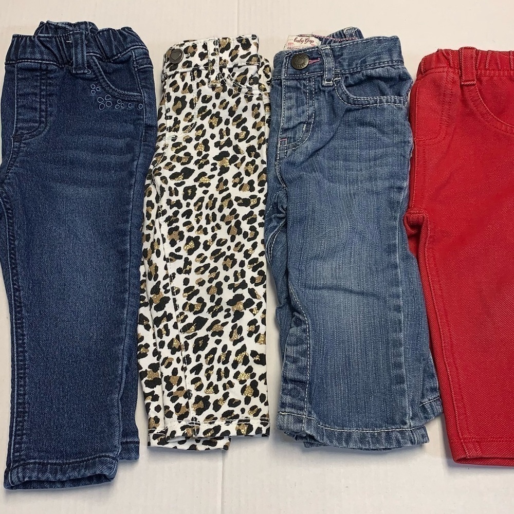 Lot of 4 Size 12-18 Months Infants Pants Jeans Animal Print Red